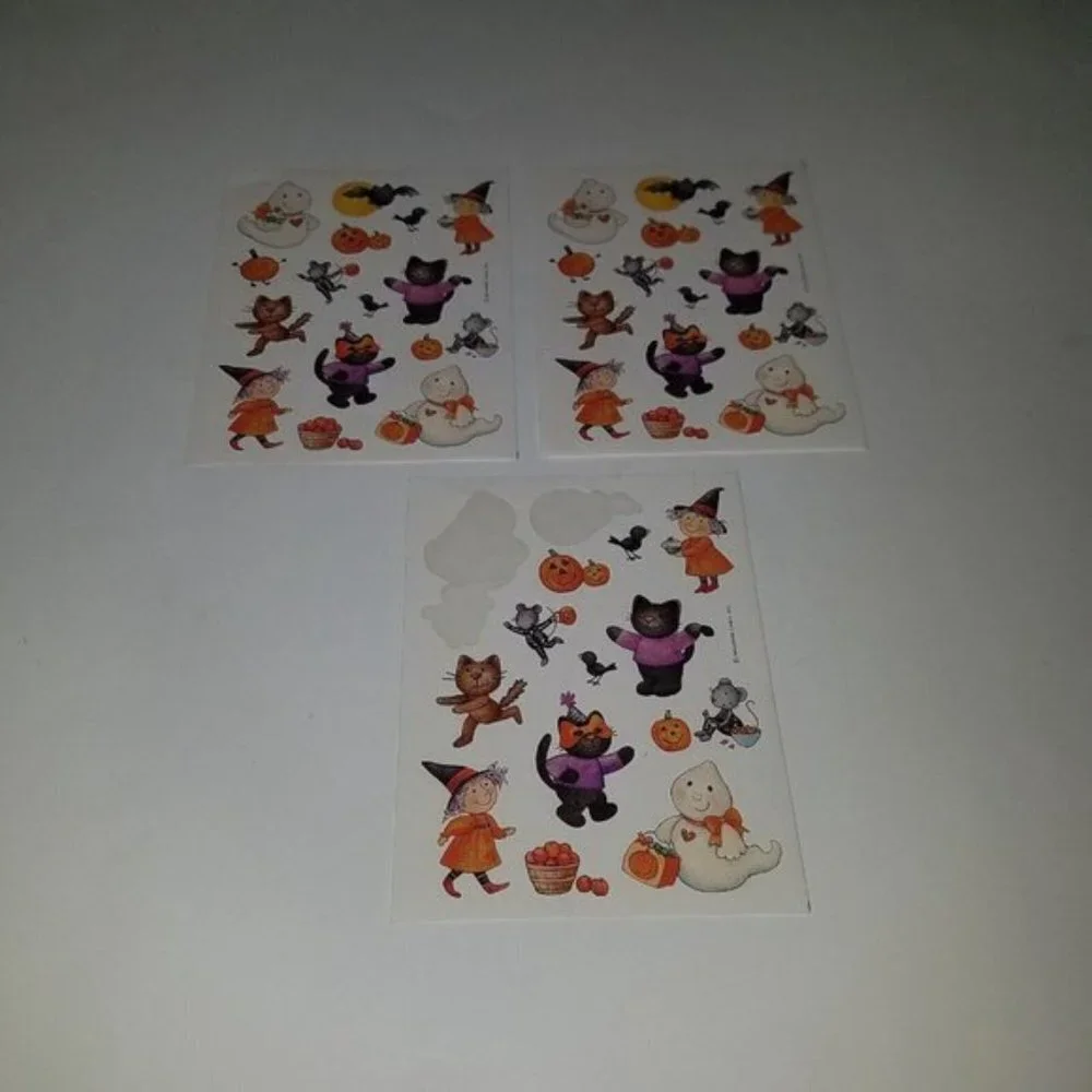 VTG Mixed Lot Halloween Stickers Temporary Tattoos Ghost Witch Black Cat Bat